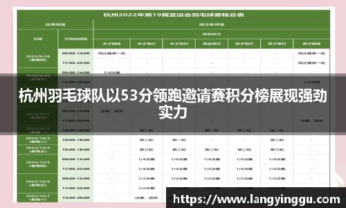 杭州羽毛球队以53分领跑邀请赛积分榜展现强劲实力